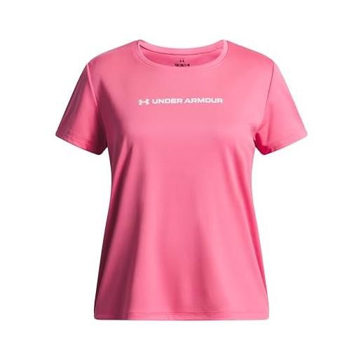 Under Armour bambina tech wordmark graphic short sleeve, maglietta manica corta traspirante in tessuto ultra morbido, t-shirt sportiva per allenamento e abbigliamento casual, super pink/white, yxs