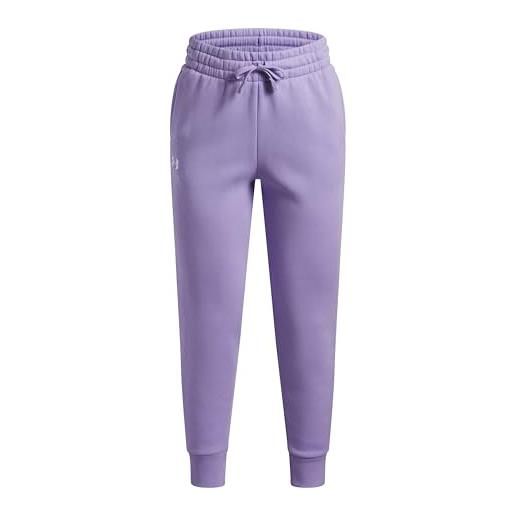 Under Armour bambina rival fleece jogger, pantaloni sportivi lunghi ultra morbidi in pile misto cotone, pantaloni tuta leggeri con gamba affusolata e tasche, transparent/white, yxs