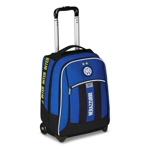 Seven inter big trolley calcio scuola fisso, blu, 2 in 1, doppio uso, trolley e zaino, scuola elementare e media, per bambini e ragazzi, prodotto ufficiale, idea regalo