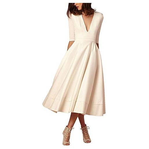 ShangSRS donna vestiti lunghi da matrimonio elegante collo v vestito a pieghe skater abito maxi damigella sera cerimonia (bianco, xl)