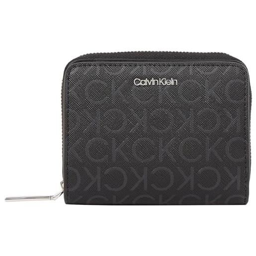 Calvin Klein donna portafoglio zip around mono piccolo, nero (black monogram pu), taglia unica