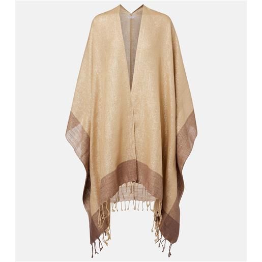 Brunello Cucinelli poncho in misto lino con frange