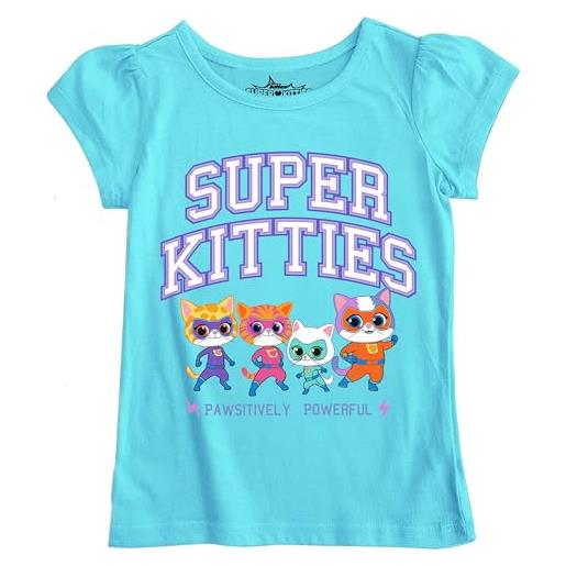 Disney maglietta a maniche corte per ragazze e ragazzi super kitties pawsitively powerful girls, turchese(01), 4-5