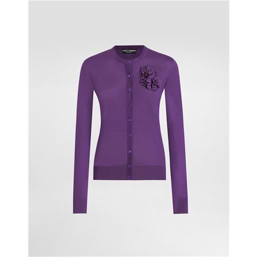 Dolce & Gabbana cardigan in seta con broche fiore