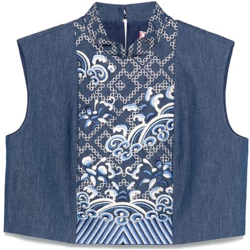 HUI MILANO gilet con ricamo - blu
