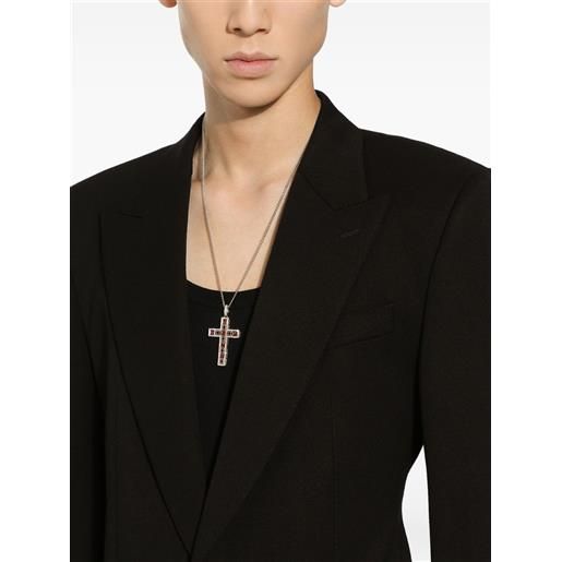 Dolce & Gabbana pendente cross in oro bianco 18 carati con diamanti