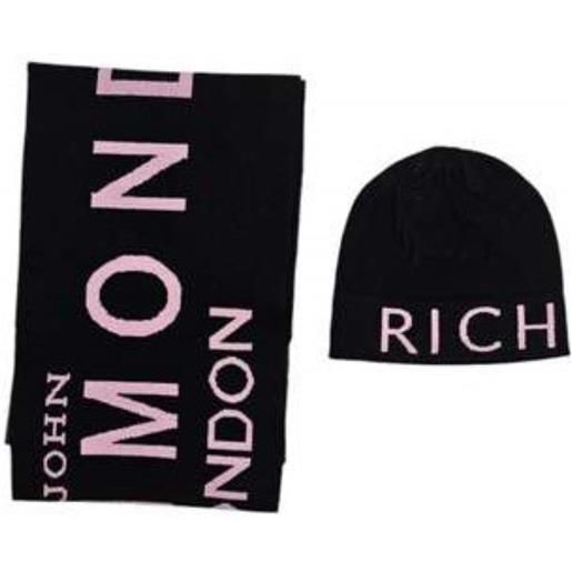 John Richmond set cappello e sciarpa con logo nero