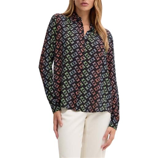 Pinko camicia new nora manica lunga fantasia logo love birds nero