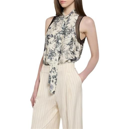 Simona corsellini top in viscosa con stampe floreali panna