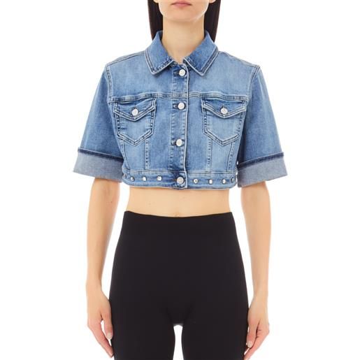 Liu jo giubbino crop in denim manica corta lavaggio blu medio