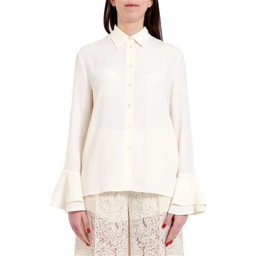 Simona corsellini camicia manica lunga con balze beige chiaro