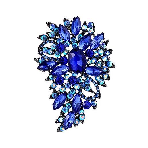 Avalaya Spilla A Farfalla Con Strass Blu Navy – Cristallo E Filigrana – Argento Rodiato – 62x57 Mm - 3