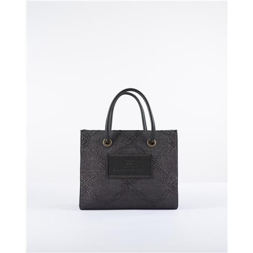 ELISABETTA FRANCHI tote piccola nero in rafia jacquard