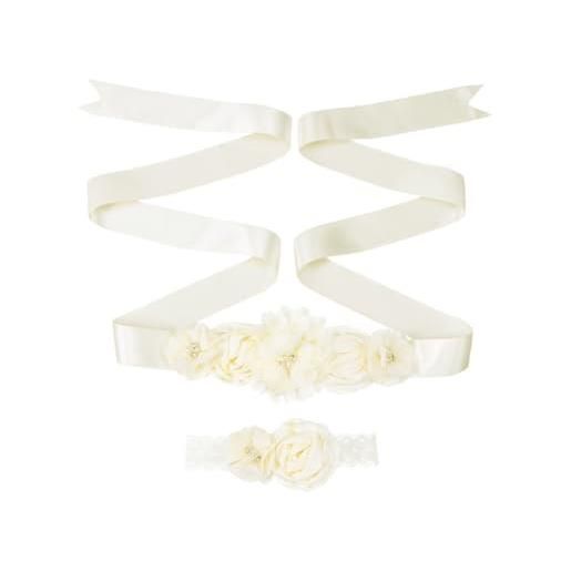 DEARMAMY 2pezzi flower girl sash belt e headband set beige e accessorio per matrimonio e speciali