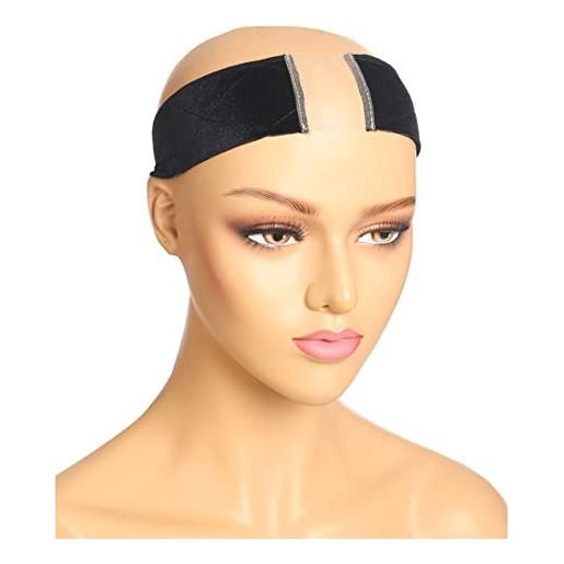 Nexyshe 1 fascia elastica per parrucca, antiscivolo, per contenere parrucca e sciarpa, impugnatura sottile in velluto (nero)