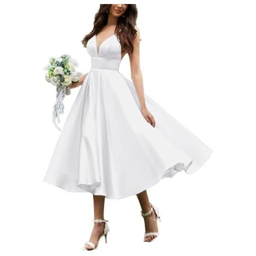 HPPEE abiti da sposa corti per la sposa satin prom dress v neck prom dresses abiti da sera formali wyx566, bianco, 34