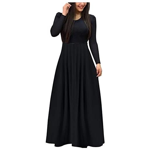 Generic abito da donna a maniche lunghe per ospiti di nozze, abito da cocktail da festa, elegante, a tinta unita, per damigelle d'onore, abito da ballo, scollo tondo, abito da sera a vita alta, abito a