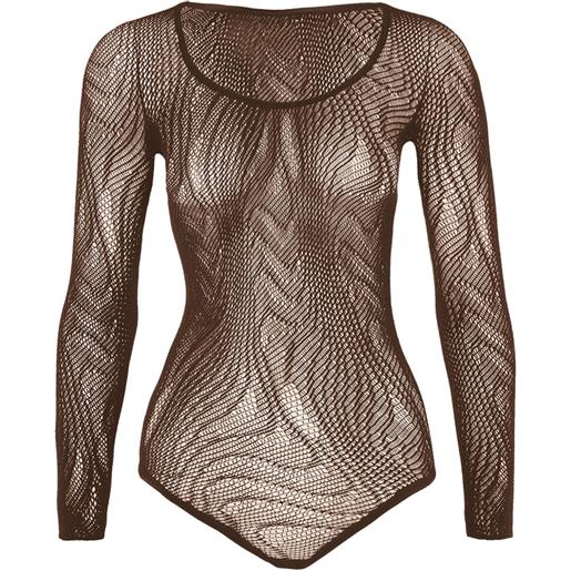 Wolford body in pizzo con motivo pelle di serpente - marrone