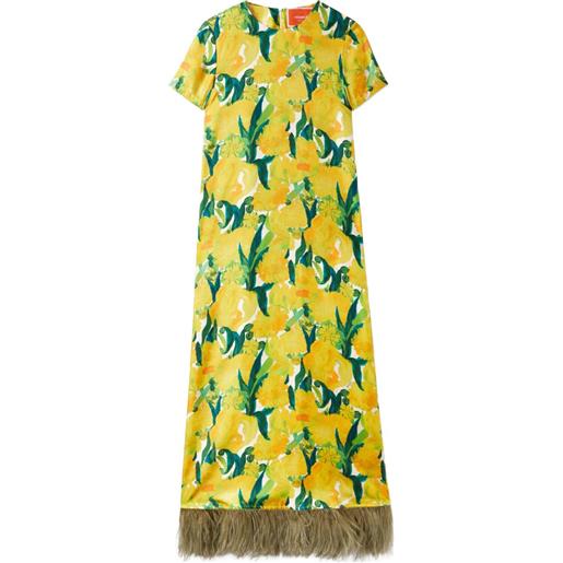 La DoubleJ abito lungo swing con motivo a fiori e finiture con piume - giallo