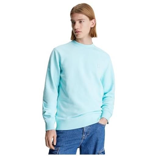 Calvin Klein jeans felpa uomo badge crew neck senza cappuccio, turchese (blue tint), xs