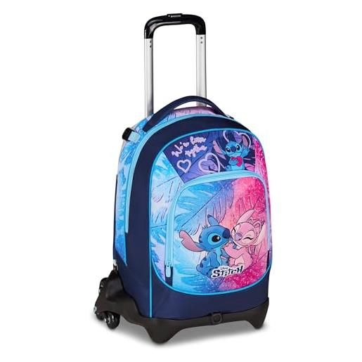 Seven trolley lilo & stitch scuola jack 3 ruote, blu, zaino con carrello sganciabile da 33 litri, per scuola elementare e media, bambina
