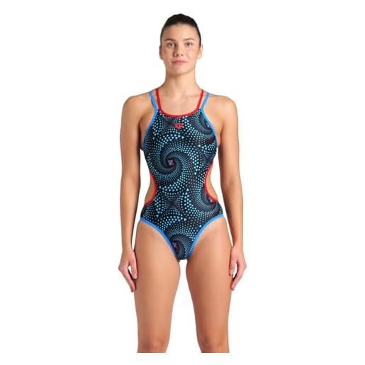 ARENA fireflow one women's sports swimsuit double cross back pool bathing suit costume intero, blue river/rosso/nero multi, 48 donna