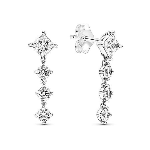 PANDORA timeless orecchini a bottone brillanti rotondi e quadrati in argento sterling con zirconi trasparenti, orecchini pendenti