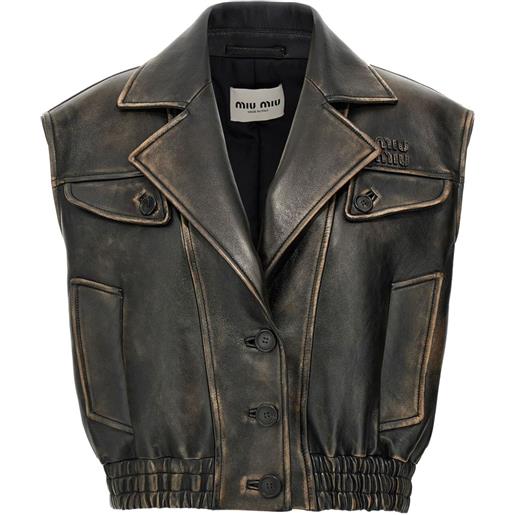 Miu Miu gilet crop in pelle - marrone