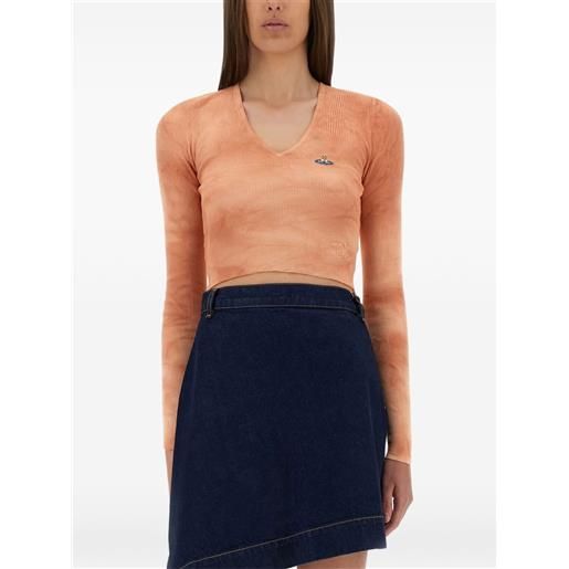 Vivienne Westwood top corto con ricamo orb - arancione