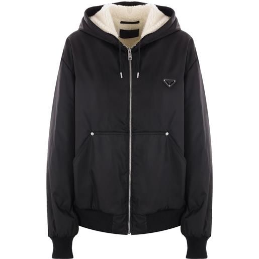 Prada giacca re-nylon con logo a triangolo - nero