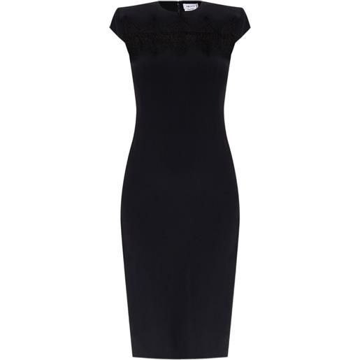 Alexander McQueen abito midi con ricamo e maniche ad aletta - nero