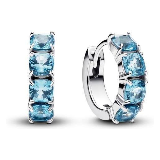 Pandora timeless 293851c01 - orecchini a cerchio in argento sterling con cristalli artificiali blu acquamarina