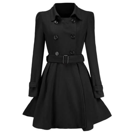 Yancremio cappotto invernale caldo da donna in tweed con bottoni cappotto elegante casual alla moda e alla moda trench da lavoro con orlo arricciato (nero, l)