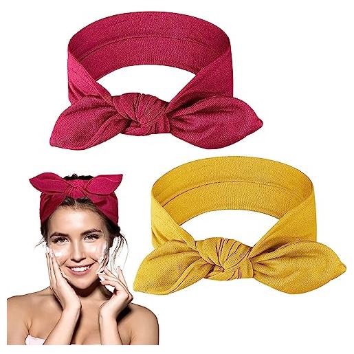 NECXON 2 pezzi fasce per capelli da donna, fasce per capelli da donna fasce larghe per donna fascia elastica per capelli fiocchi da donna accessori per capelli per ragazze donne yoga sport (rosso e giallo)