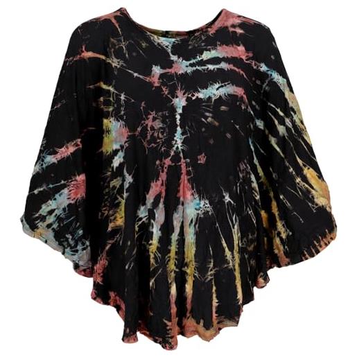 GURU SHOP guru-shop, batik poncho, tunica, caftano boho, maxi camicetta, nero, sintetico, dimensione indumenti: one size, camicette tuniche