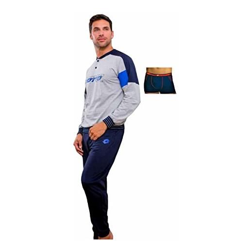 Lotto pigiama uomo cotone lungo + boxer omaggio, leggero, estivo, anche taglie forti (1096 grigio + 1 boxer, xl)