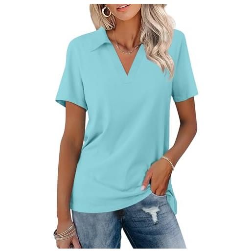 TICTICMISS polo da donna a maniche corte con scollo a v, estive, casual, da lavoro, con colletto, colore: verde chiaro. , m