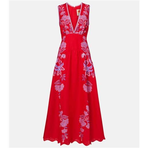 Farm Rio abito midi porcelain garden in lino