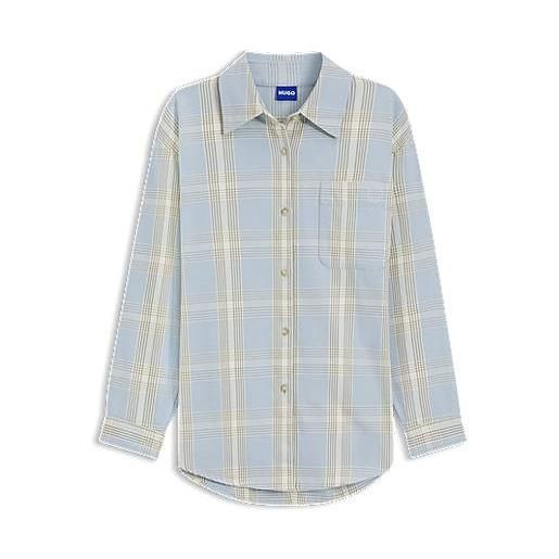 HUGO camicetta oversize in twill di cotone con motivo principe di galles, a disegni