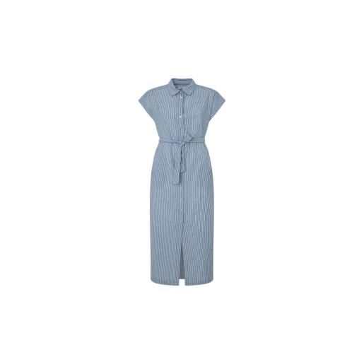 Pepe Jeans per donna. [pl953555] abito midi blu maya, casual, lino, manica corta