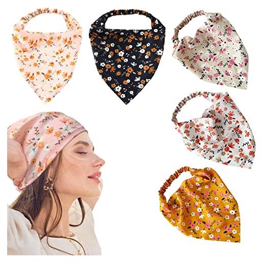 Eowppue foulard boho foulard capelli donna 5 pezzi fascia triangolo fiore testa sciarpe sciarpa estate yoga testa fazzoletto turbante fasce per capelli per donne e ragazze