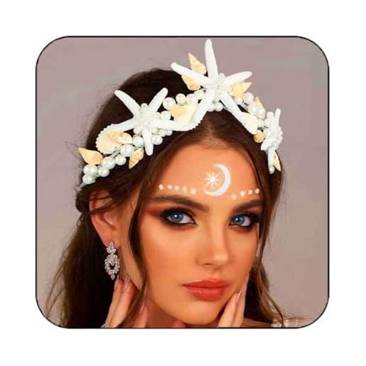 Fashband tiare e corone da sposa in stile bohémien, con stella marina, corona dorata, fascia per capelli da sposa con stelle marine, spiaggia, copricapo da matrimonio per le donne