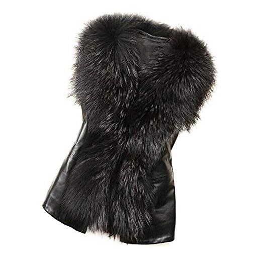 cfpqv gilet in pelliccia sintetica da donna, senza maniche, in pile, in pelliccia sintetica, per autunno e inverno, in pelliccia sintetica, nero , m
