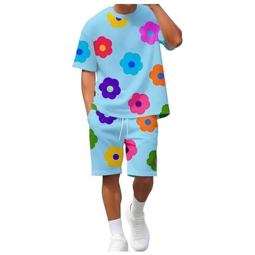 Generico completo estivo da uomo 2 pezzi casual t-shirt a manica corta e pantaloni elastico in vita con tasche coulisse leggero e comodo tute da ginnastica taglie forti per jogging fitness (light blue, m)