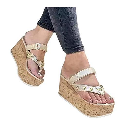 Fulidngzg scarpe donna estive alta aperta ciabatte plateau casual bohemia top eleganti slip-on infradito con tacco sughero scarpe zeppa mare