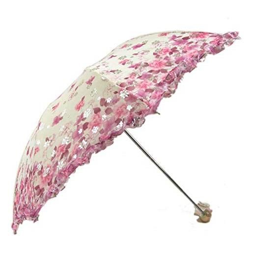 SudaTek ombrellone pieghevole da viaggio, protezione uv upf 50+, dimensioni compatte con parte inferiore bianca (rosa bianco sotto)