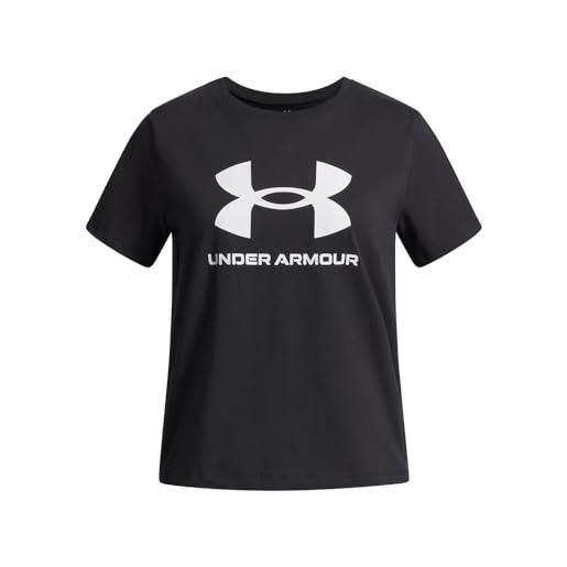 Under Armour bambina big logo short sleeve, maglietta manica corta comoda e traspirante, t-shirt sportiva con logo per allenamento e abbigliamento casual, black/white, yxs