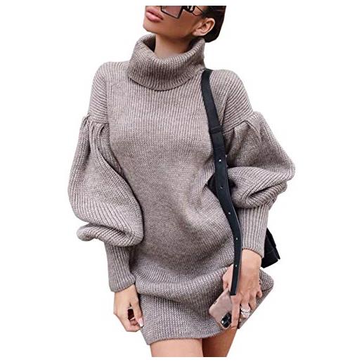 Minetom vestito maglioni donna invernali eleganti collo alto manica lunga pullover abito in maglia vestito sciolto mini abiti maglieria a grigio xl