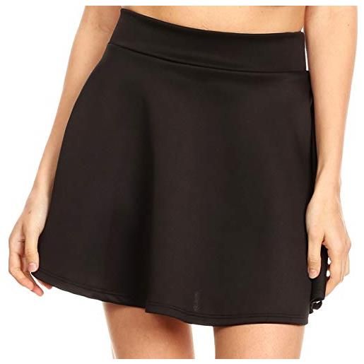 Sakkas 13-6794 - womens basic versatile mini gonna a pieghe casual elastica svasata made in usa - nero - m