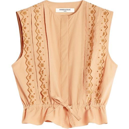Maison Kitsuné blusa smanicata con ricamo - toni neutri